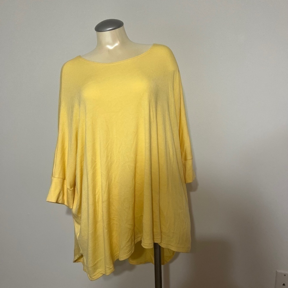 Sympli Plus Size 18 Women’s Yellow Hi-Lo Flowy 3/4 Sleeve Top Shirt
